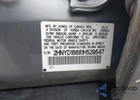 2001 Acura Mdx Touring from USA, damaged, VIN 2HNYD18681H529547